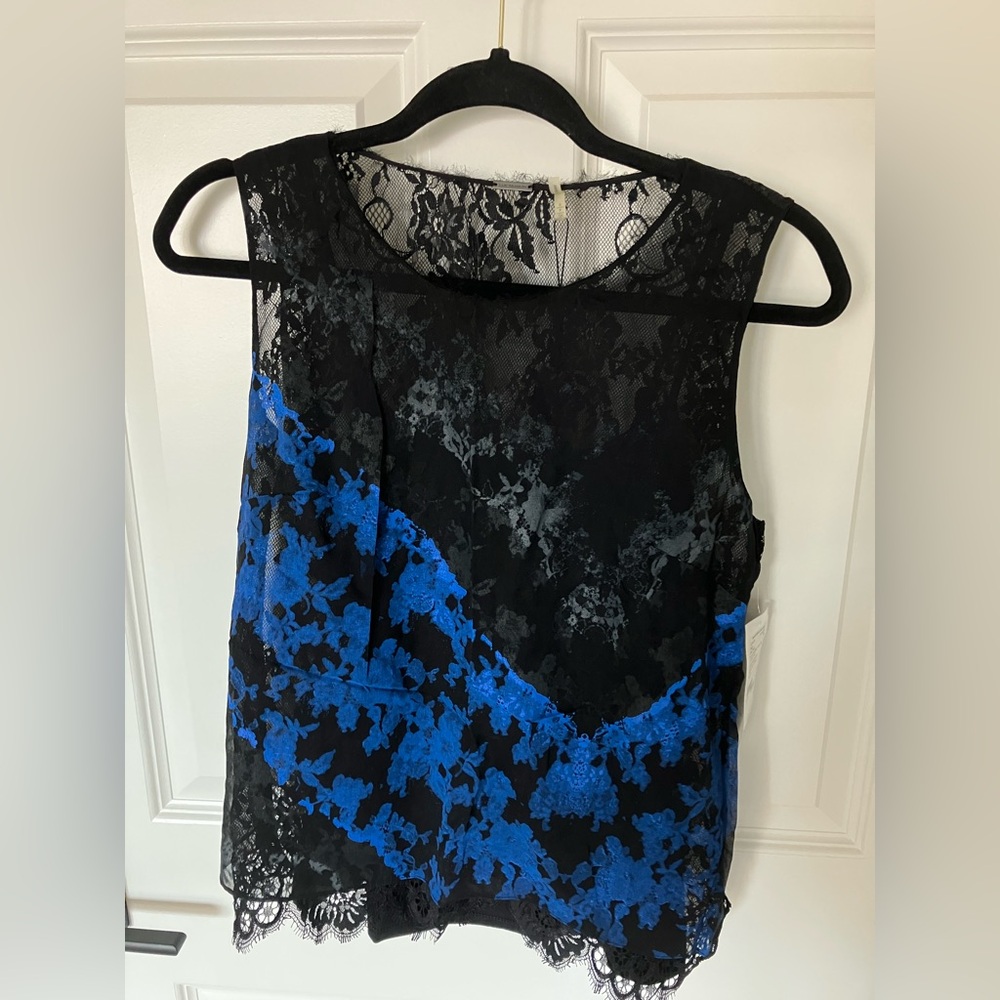 Elie Tahari Black & Blue Lace Vintage Tank Top